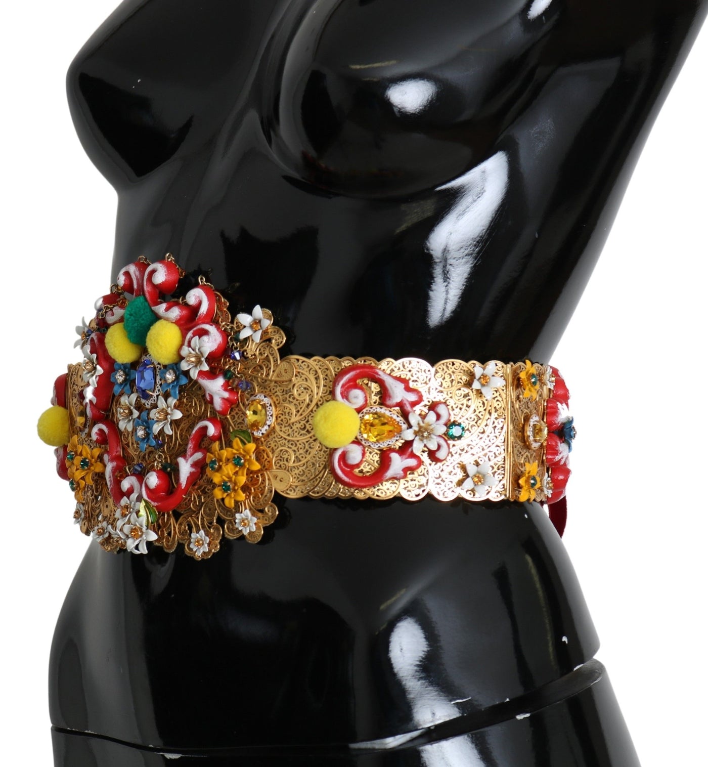 multicolor Embellished Floral Crystal Wide Waist Belt