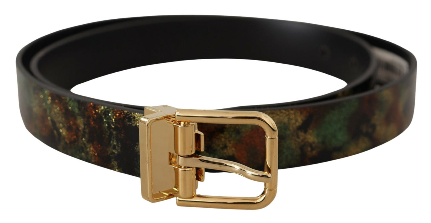 Black Green Leather Bronze Metal Buckle Belt