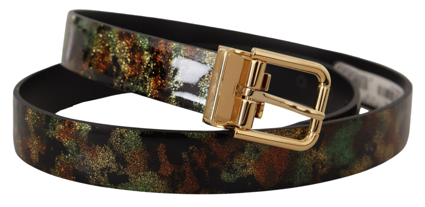 Black Green Leather Bronze Metal Buckle Belt