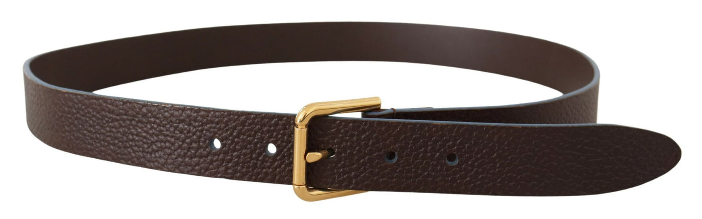 Brown Calf Leather Gold Logo Engraved Buckle Velt