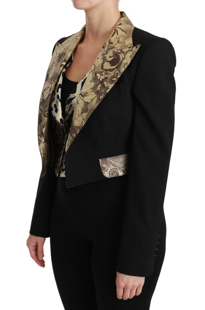 Black Jacquard Vest Blazer Coat Wool Jacket