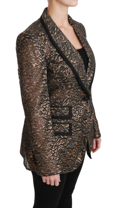 Gold Black Lace Blazer Coat Floral Jacket