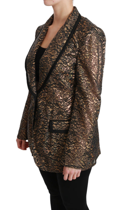 Gold Black Lace Blazer Coat Floral Jacket