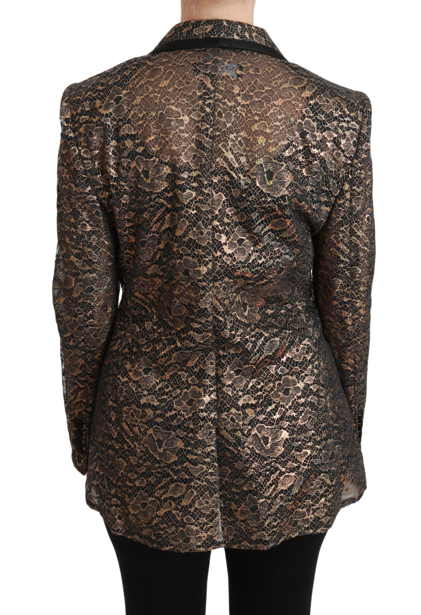 Gold Black Lace Blazer Coat Floral Jacket