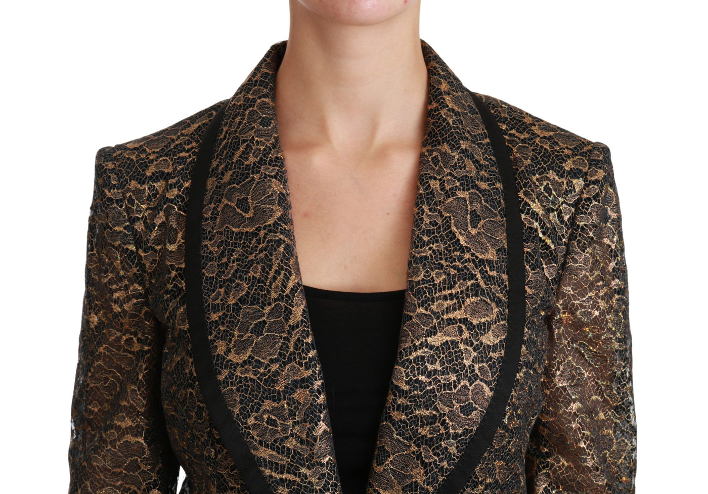 Gold Black Lace Blazer Coat Floral Jacket