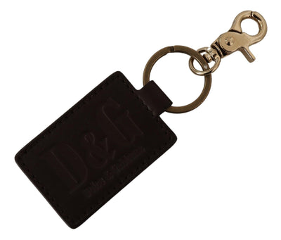 Brown Leather Logo Metal Ring Hook Keychain