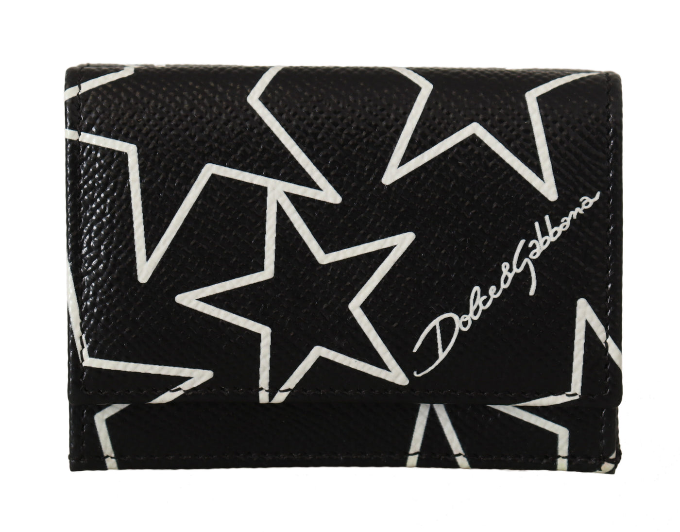 Black Stars Print Leather Trifold French Flap Wallet