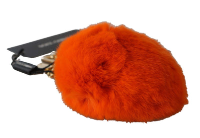 Black Leather Orange Fur Gold Clasp Keyring Keychain