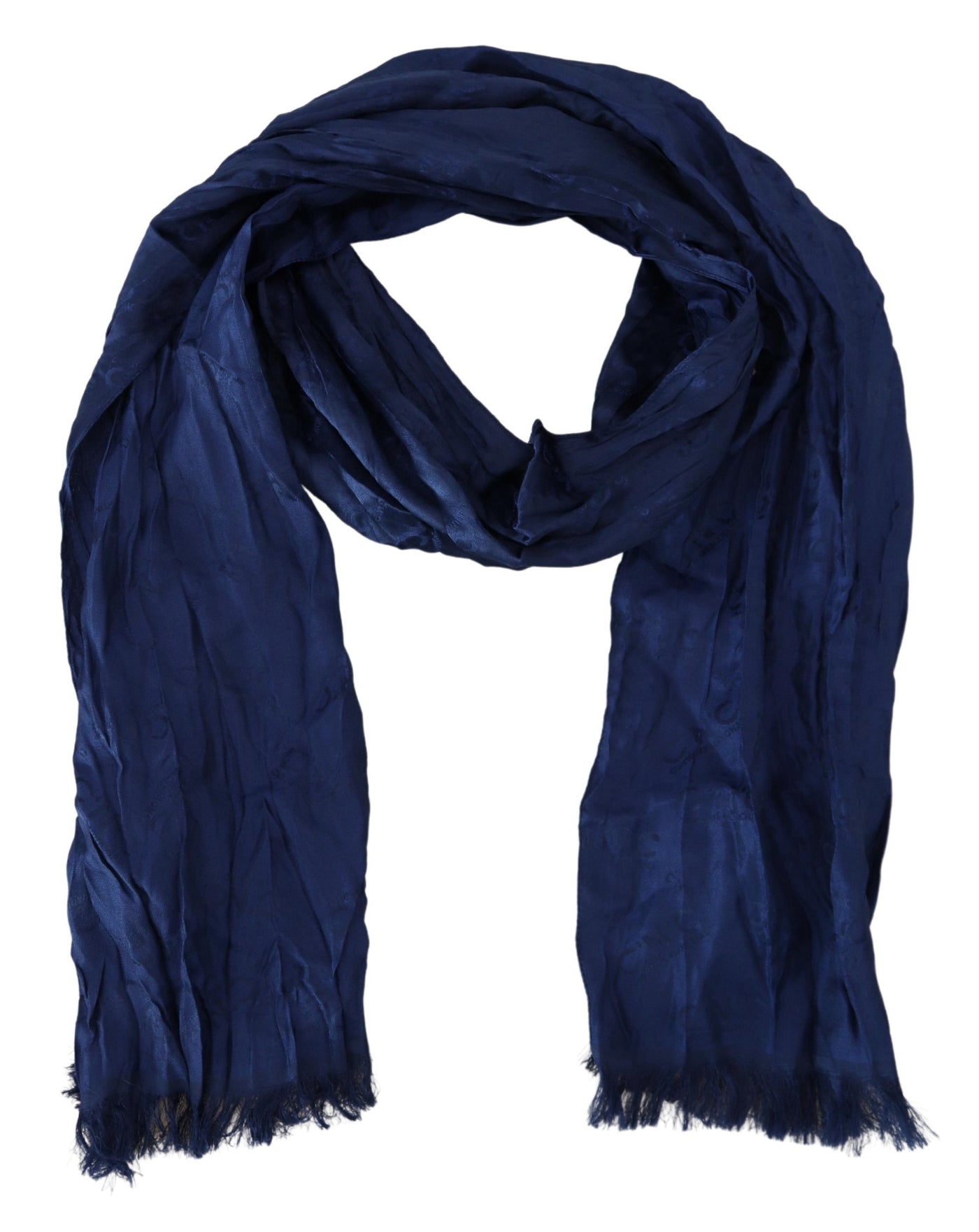 Blue Silk Shawl Foulard Fringes Scarf