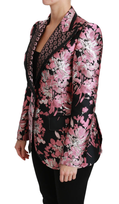 Black Pink Jacquard Slim Fit Blazer