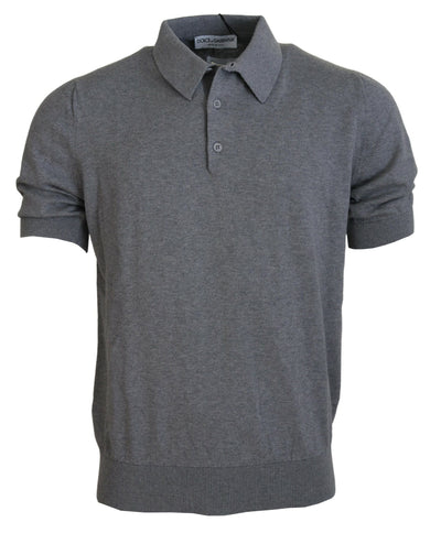 Gray Cotton Collared Short Sleeve T-shirt