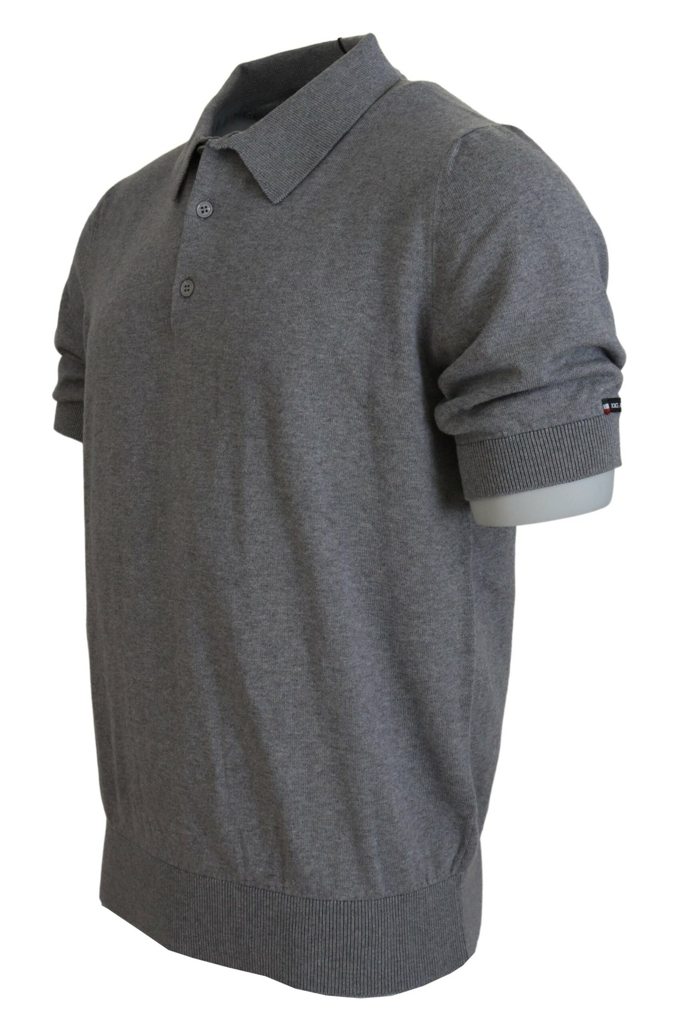 Gray Cotton Collared Short Sleeve T-shirt