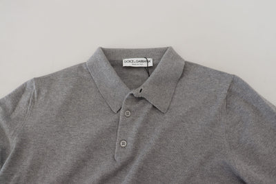 Gray Cotton Collared Short Sleeve T-shirt