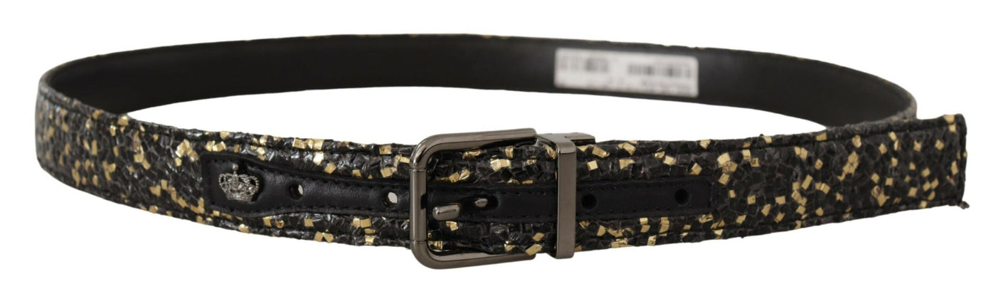 Gold Black Two-toned Leather Chrome Buckle Belt