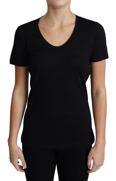 Black Wool Round Neck Short Sleeves T-shirt