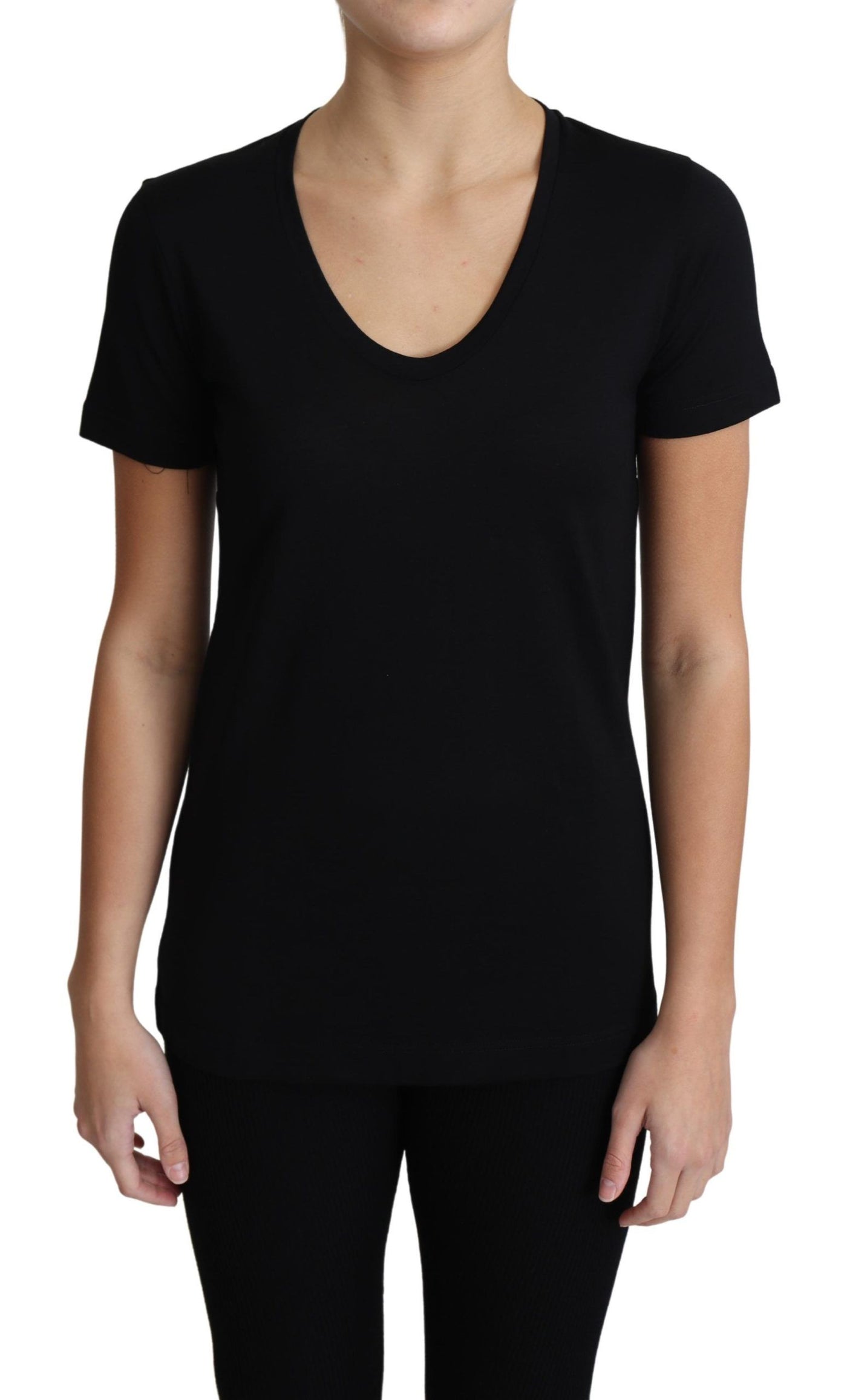 Black Wool Round Neck Short Sleeves T-shirt