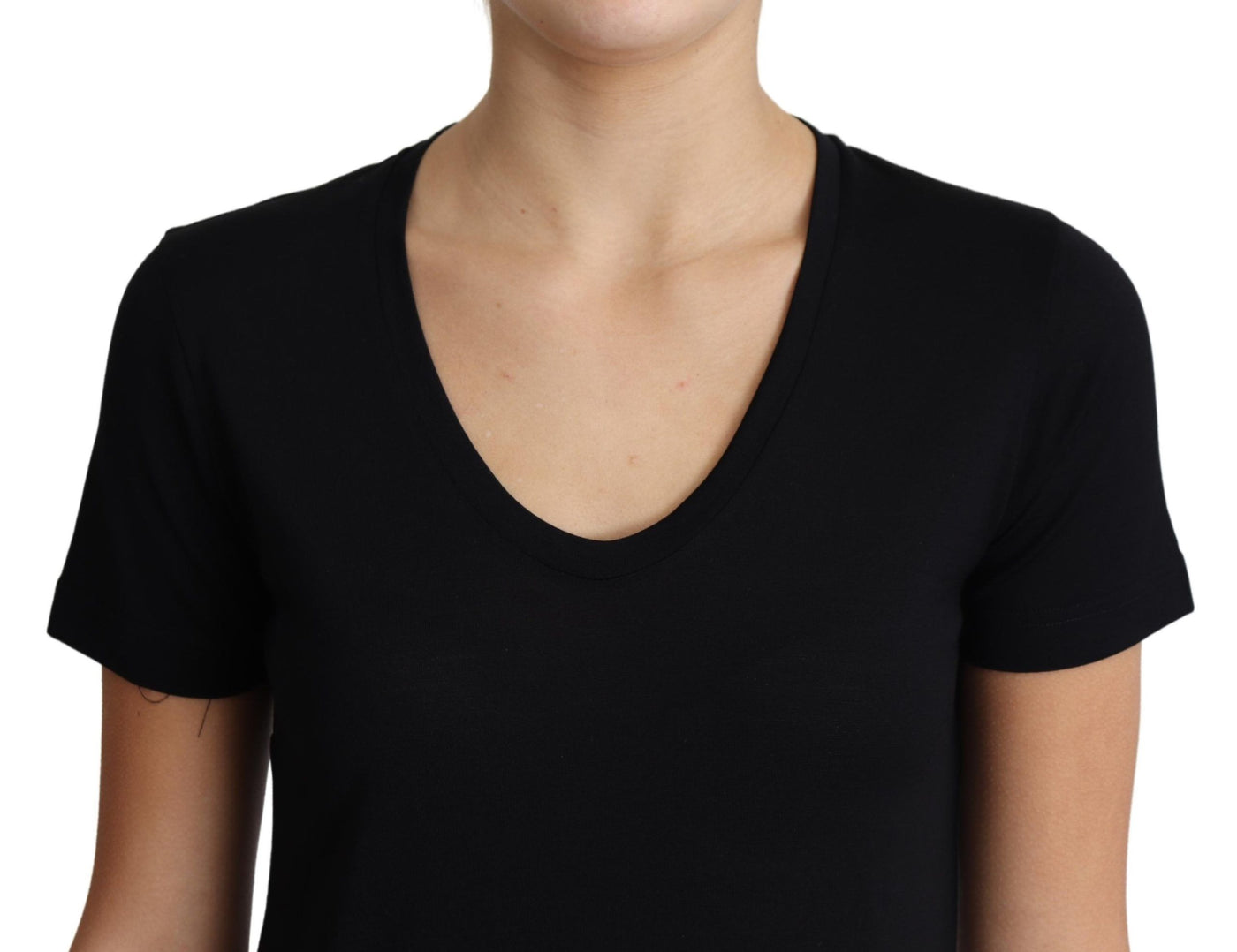 Black Wool Round Neck Short Sleeves T-shirt