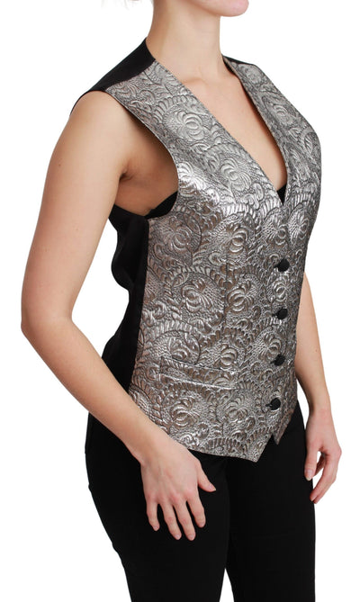 Silver Brocade Sleeveless Metallic Top