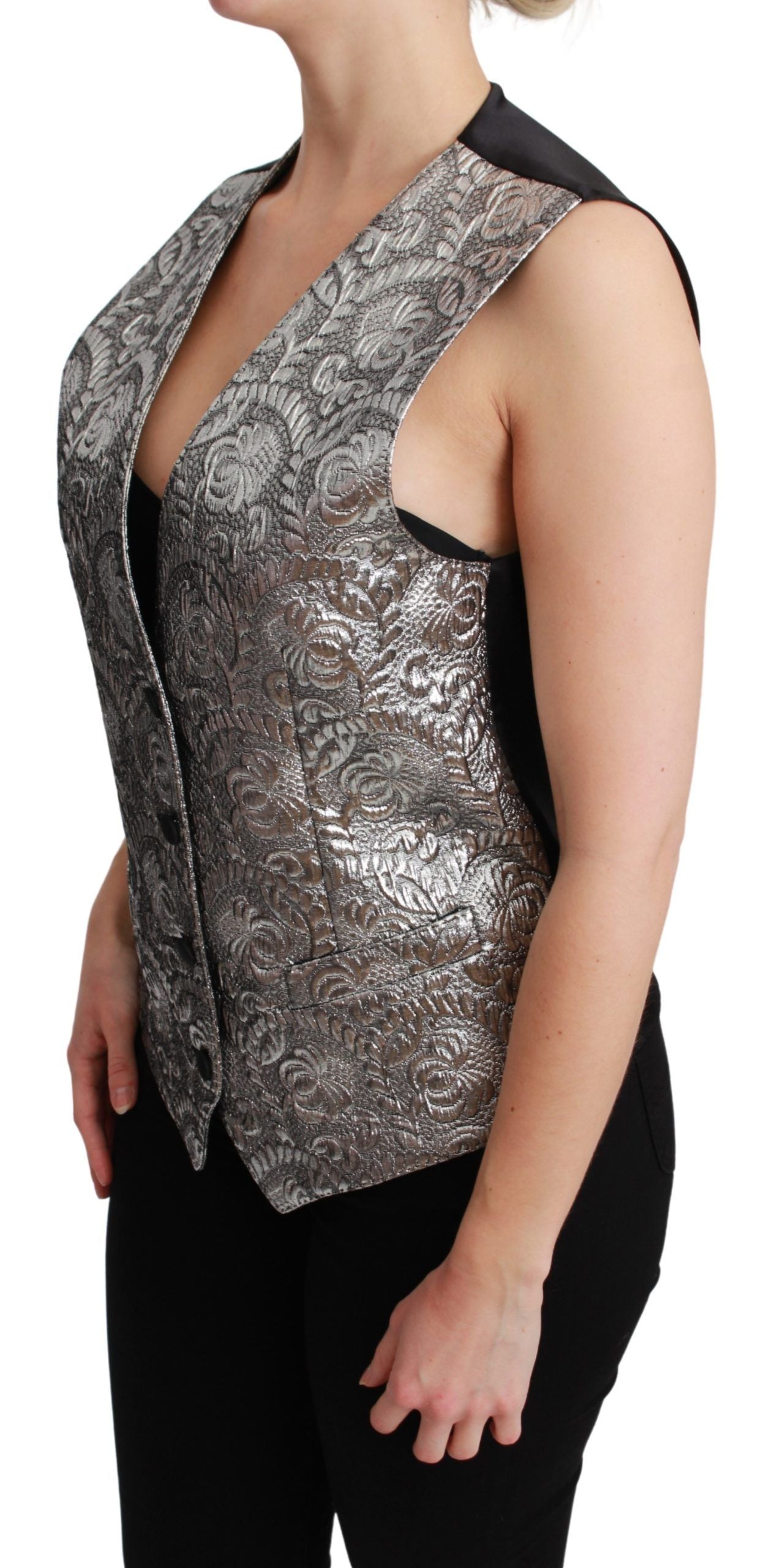 Silver Brocade Sleeveless Metallic Top