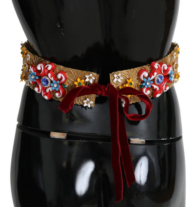 Embellished Floral Crystal Wide Waist Golden Belt