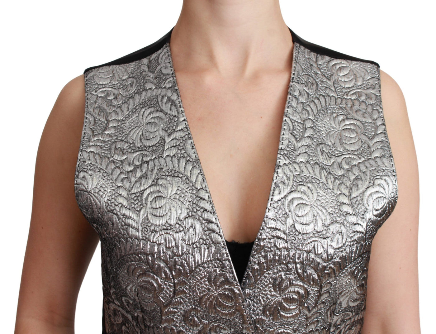 Silver Brocade Sleeveless Metallic Top