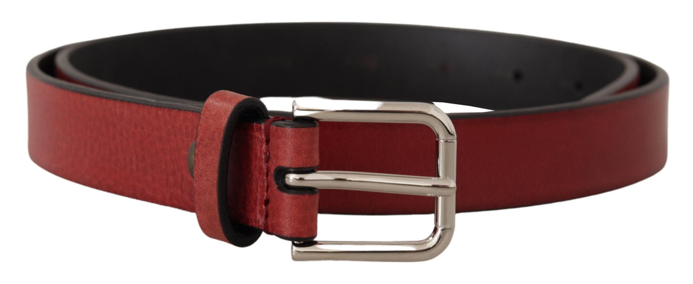 Maroon Vitello Leather Silver Metal Belt