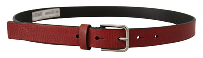 Maroon Vitello Leather Silver Metal Belt