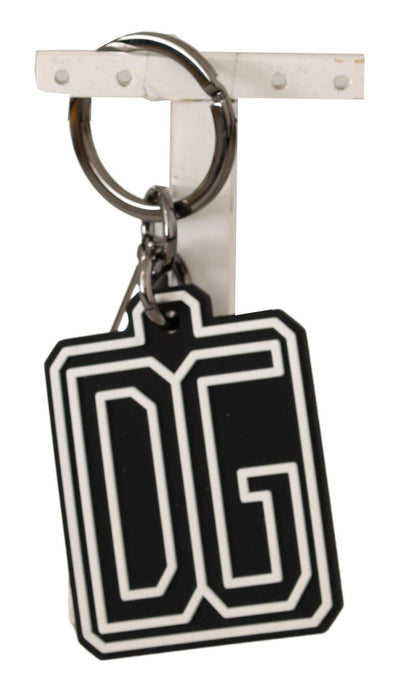 Black White DG Rubber Logo Silver Ring Keychain