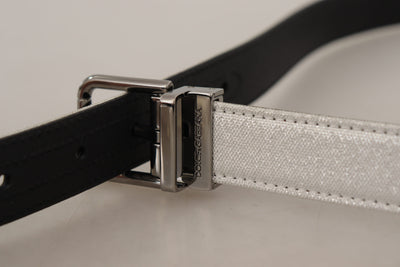 White Leather Black Chrome Logo Buckle Belt