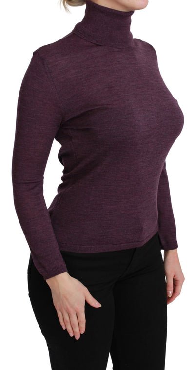 Purple Turtleneck Long Sleeve Pullover Top Wool Sweater