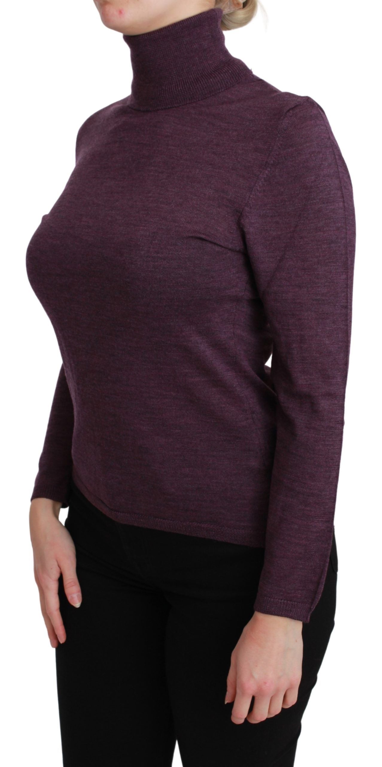 Purple Turtleneck Long Sleeve Pullover Top Wool Sweater