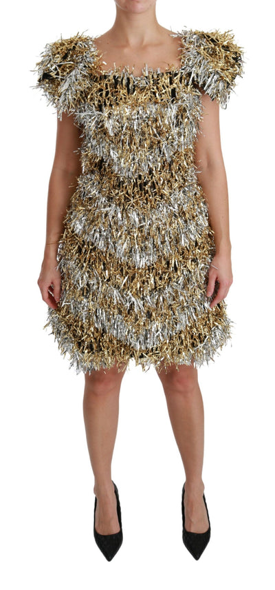 Silver Gold Sheath Mini Shift Gown Dress