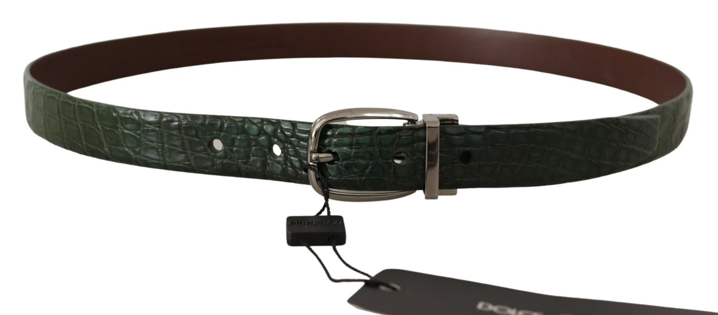 Green Exotic Leather Silver Buckle Belt