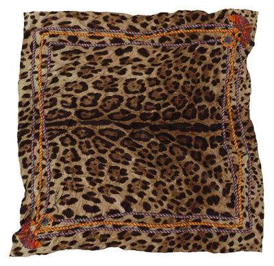 Brown Leopard Silk Square Wrap Foulard Scarf