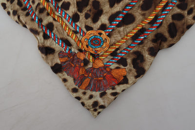 Brown Leopard Silk Square Wrap Foulard Scarf