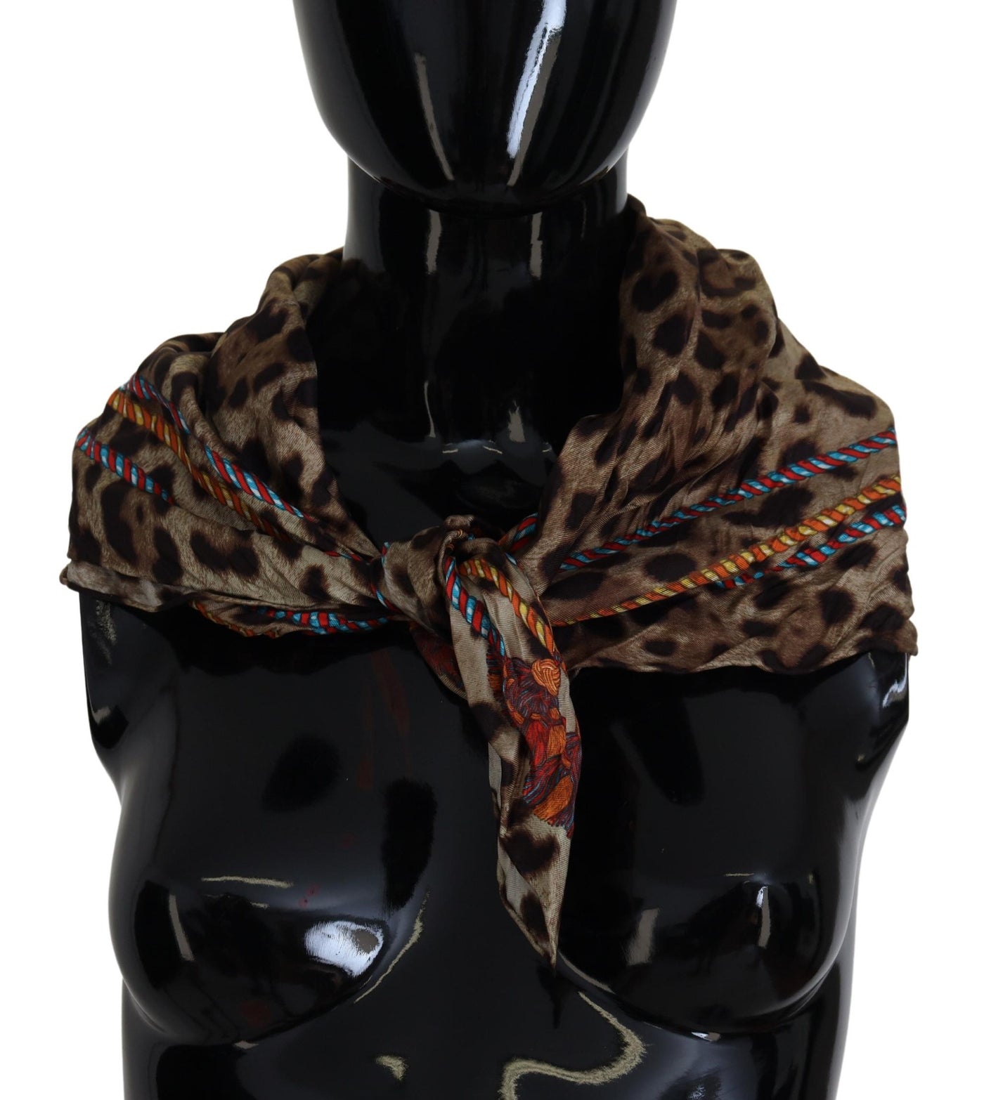 Brown Leopard Silk Square Wrap Foulard Scarf