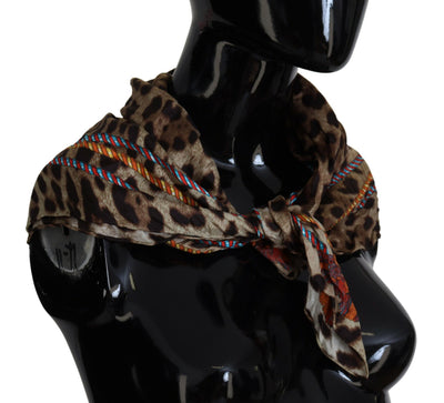 Brown Leopard Silk Square Wrap Foulard Scarf