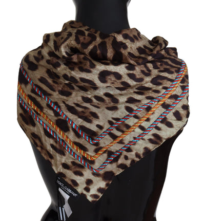 Brown Leopard Silk Square Wrap Foulard Scarf