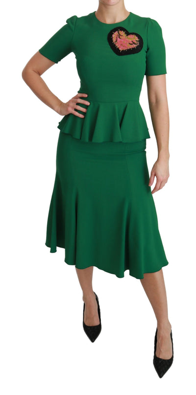 Green Heart Patch Mermaid Midi Viscose Dress