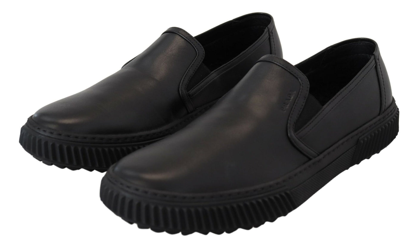 Black Stratus Leather Slip On Low Top Sneaker Shoes