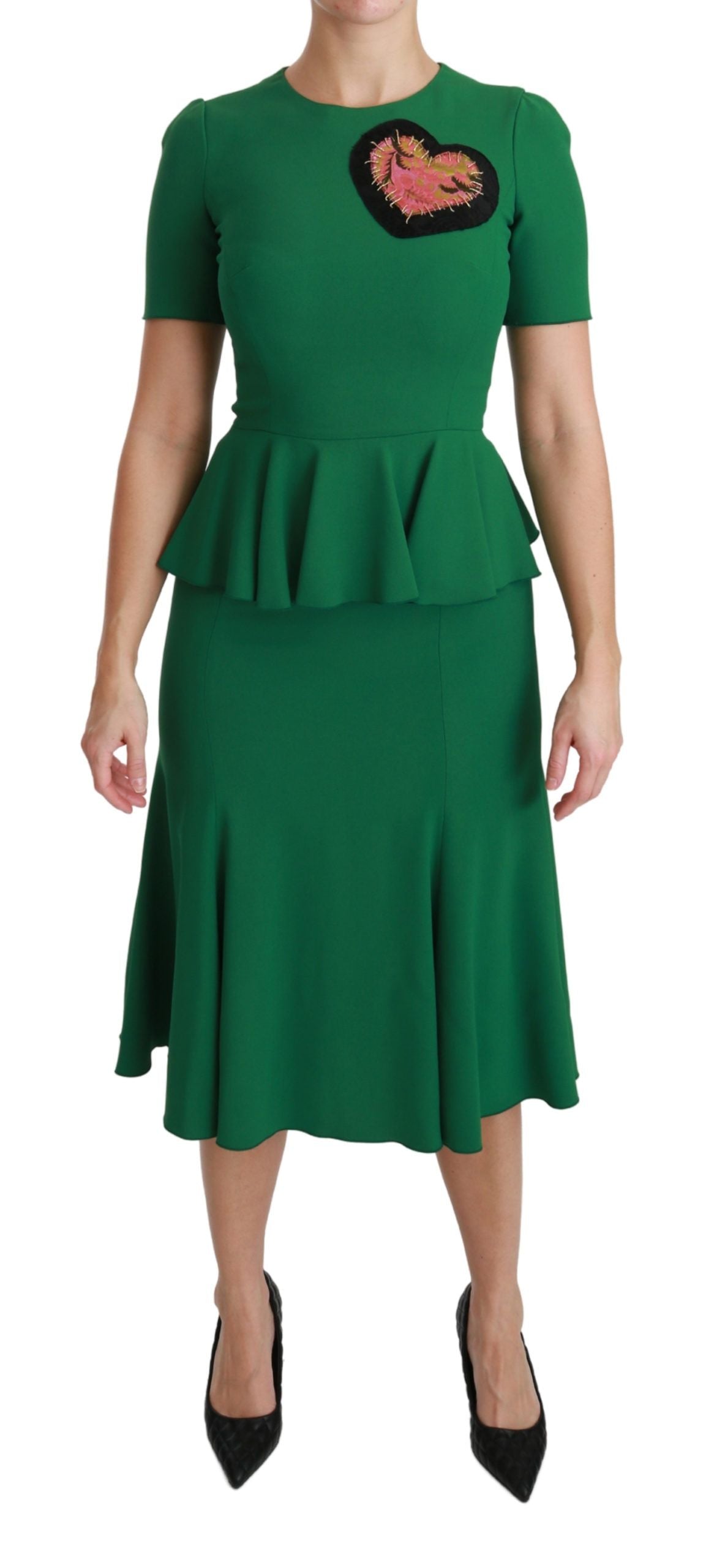 Green Heart Patch Mermaid Midi Viscose Dress