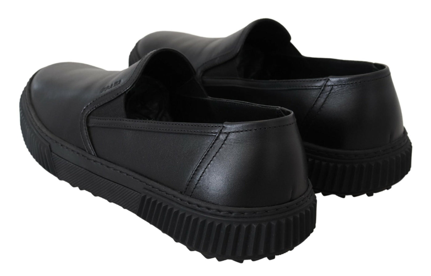 Black Stratus Leather Slip On Low Top Sneaker Shoes