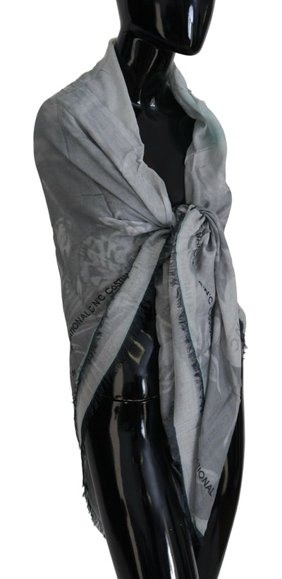 Gray Print Shawl Foulard Fringes Scarf