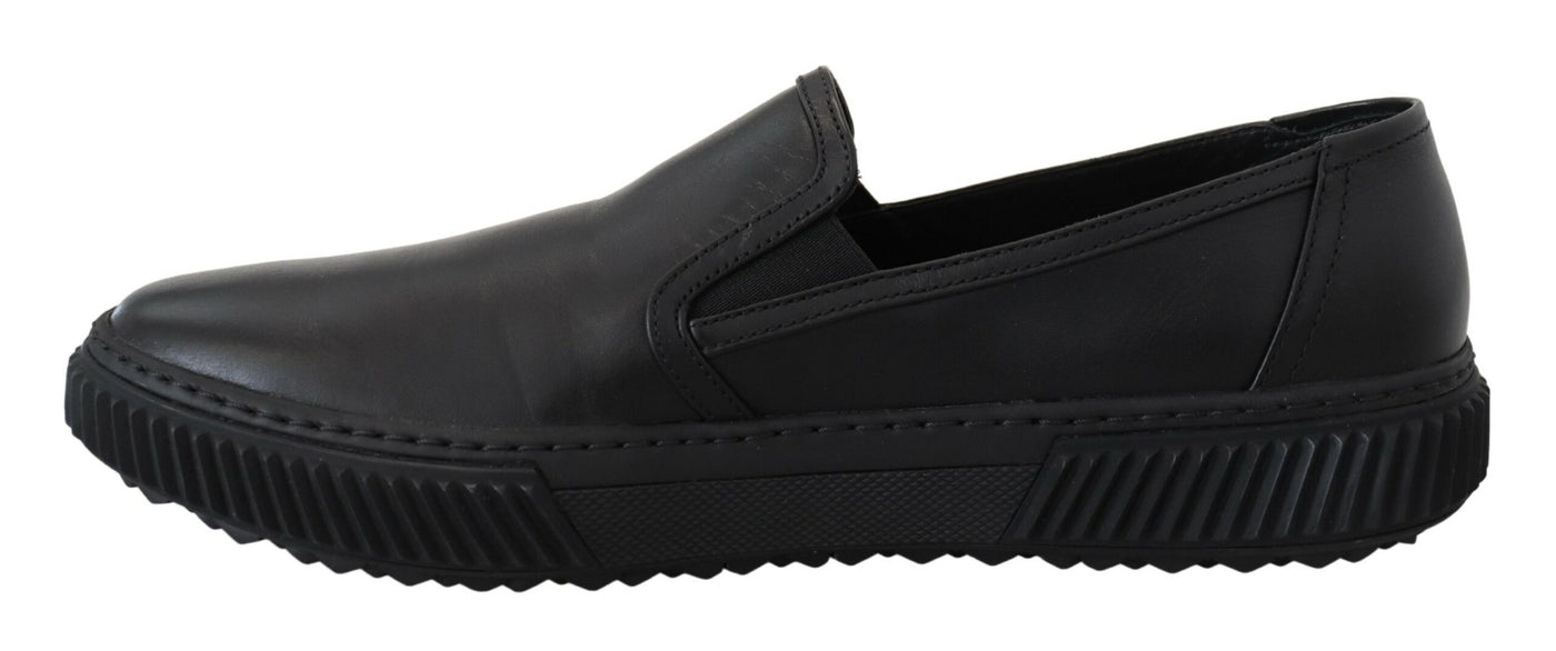 Black Stratus Leather Slip On Low Top Sneaker Shoes