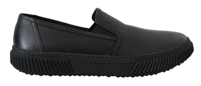 Black Stratus Leather Slip On Low Top Sneaker Shoes