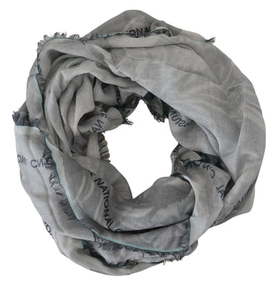 Gray Print Shawl Foulard Fringes Scarf