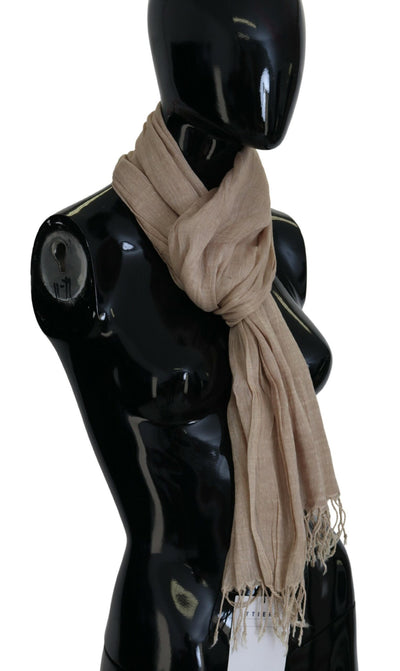 Beige Cotton Shawl Foulard Fringe Scarf