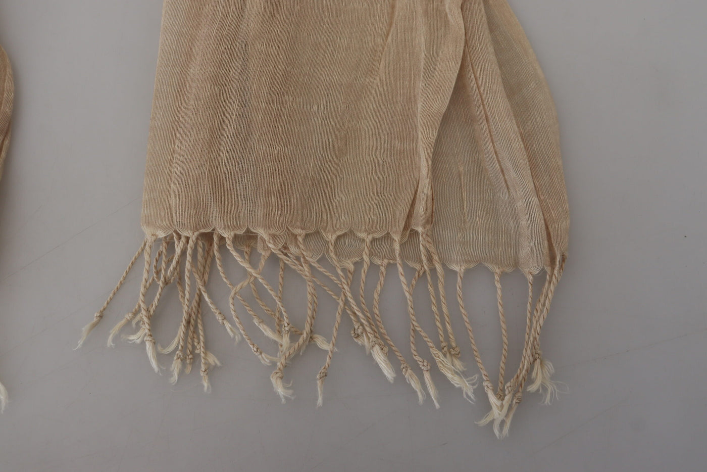 Beige Cotton Shawl Foulard Fringe Scarf