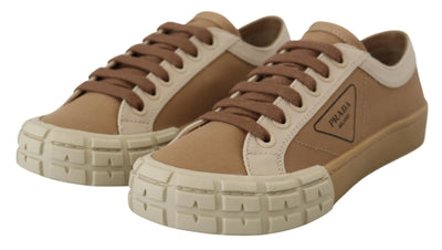 Brown Gabardine Bicol Low Top Sneakers Shoes