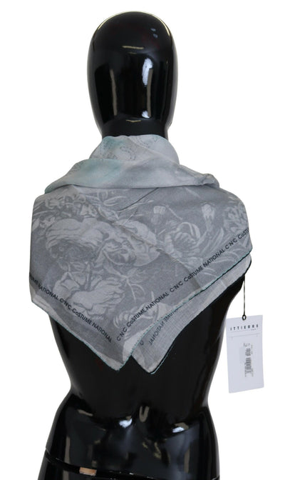 Gray Print Shawl Foulard Branded Scarf